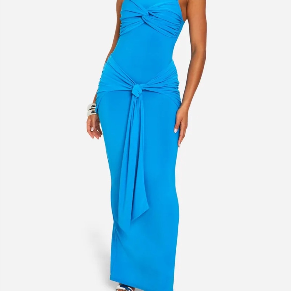 Boohoo Blue Halter Bodycon Gown
